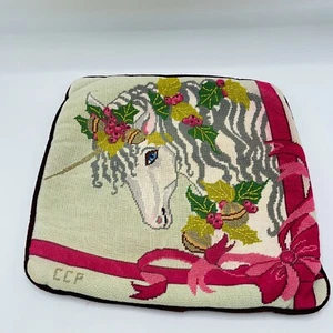 Vintage Einhorn Nadelspitze Kissenbezug Samt 12 x 12 Rosa Gold Landhaus Kern - Bild 1 von 9