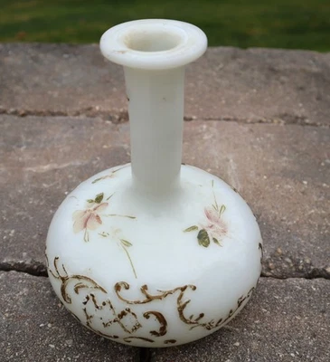 Antique Milk Glass Barber Bottle with Hand-Painted Floral Design - Image 1 of 4