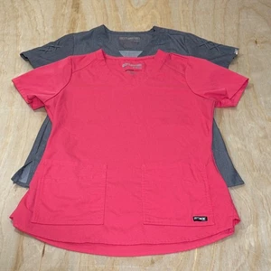 Grey’s Anatomy by Barco V Neck Scrub Top Lot of 2 Gray / Pink Shirts Women’s M - Picture 1 of 7
