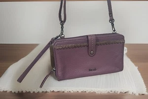 The SAK Lavender Iris leather Crossbody Wristlet Zip Around  Wallet Embroidered - Picture 1 of 12