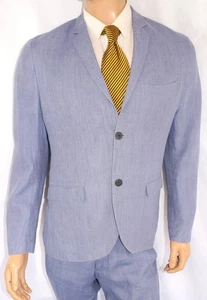 42R H&M 2-Piece Linen Suit - Men 42 Blue Slim Fit 34x31 HM - Picture 1 of 11