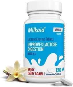 Milkaid Vanilla Lactase Enzyme Chewable Tablets for Lactose Intolerance... - Picture 1 of 3