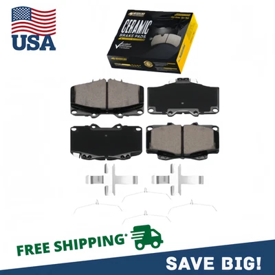 Front Ceramic Brake Pads w/ Hardware for 1990-1998 Toyota 4Runner Pickup Tacoma - Image 1 of 4