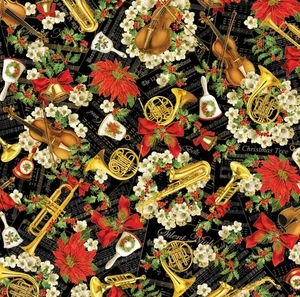 Feline Drive Fabric CHRISTMAS MUSICAL Serenade Black - Fat Quarter (18"x22") FQ - Picture 1 of 8