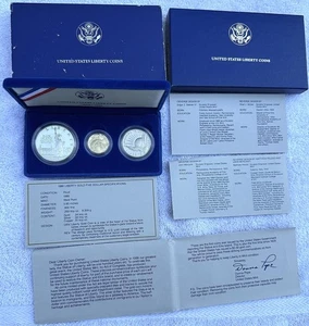 1886-1986 United States Liberty 3 Coin Proof Set $5 Gold, Silver, & Copper, COA - Picture 1 of 10