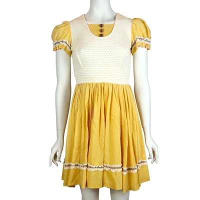 Mini Vestido Vintage Rockabilly Prairie Amarillo Brillante Mod Años 60 Para Mujer Pequeño Foto 1 de 4