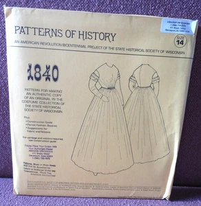Vtg 1975 Patterns of History 1840 Wedding House Dress SEWING PATTERN 14 UnCut FF - Picture 1 of 5
