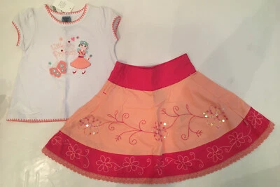 NWT Pumpkin Patch Boutique Girl White Shirt Pink Skirt Set Sz 2 2T - Image 1 of 4