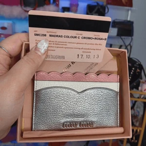 New in Box Miu Miu Silver Pink Leather Card Holder Wallet - Picture 1 of 11