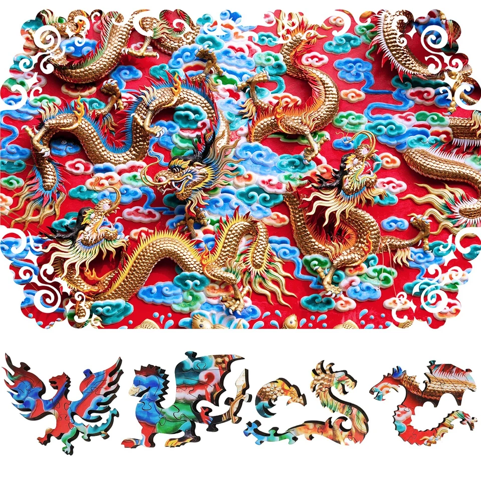 Wooden Jigsaw Puzzle for Adults by FoxSmartBox- 290 Pcs-Mystery of Golden Dragon - Image 1 of 4