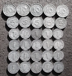 BIG LOT AUTHENTIC OLD COINS OF THIRD REICH NAZI GERMANY (1940-1944) WORLD WAR II - Picture 1 of 2