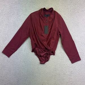KENDALL + KYLIE Women's Cowl Neck Bodysuit Bordo Sz Large Maroon - Picture 1 of 7