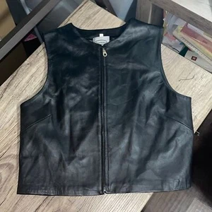 Stonebridge black Leather full zipped Cropped Vest 6 - Picture 1 of 12