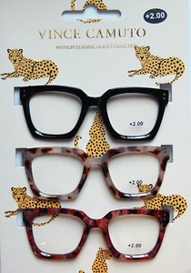 VINCE CAMUTO 3-PK PREMIUM READING GLASSES COLLECTION READERS +2.00 NEW AUTHENTIC - Picture 1 of 2