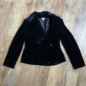 Ann Taylor | Schwarzer Samt Blazer mit seitlichen Knöpfen und großem Kragen Größe 6 - Bild 1 von 17