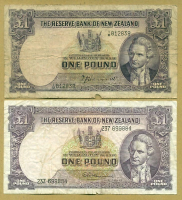 New Zealand (1940-1960) One Pound Hannah & Fleming Signature Lot of 2 notes - Image 1 of 2
