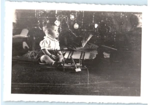 Vintage Photo 1944, Baby Boy 1st Christmas, Under Tree Scene, R, 4.5x3.5 - Picture 1 of 2