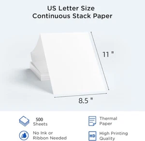 500x 8.5x11" Folded A4 Thermal Continuous Paper For M08F M832 Hprt Printer - Picture 1 of 12