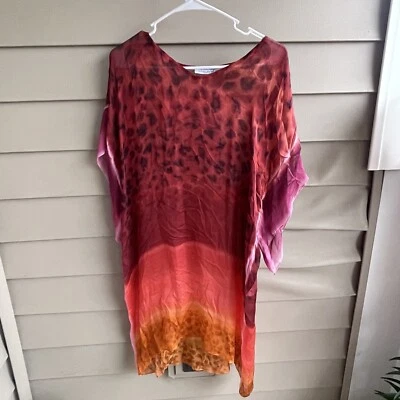 Salvatore Ferragamo 100% Seda Estampado Animal Cubrir Popover Playa Vacaciones Foto 1 de 4