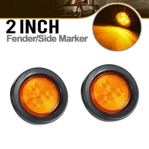 2x 2" Amber Round Sealed Clearance Marker Light 4 LED Mount Grommet/Pigtails - Picture 1 of 12