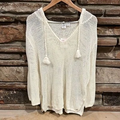 Roxy After Beach Break Open Knit Relaxed Fit Ivory Hoodie - Image 1 of 4