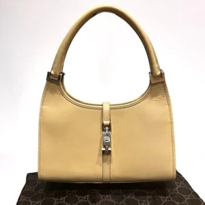 GUCCI Jackie Shoulder Bag Hand Bag Leather Beige Auth - Picture 1 of 17