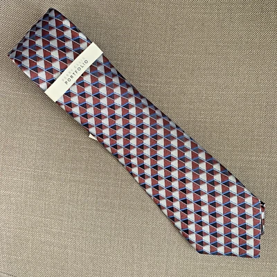 Corbata para hombre Perry Ellis Dunstan Geo clásica roja borgoña precio de venta sugerido por el fabricante $55 Foto 1 de 3