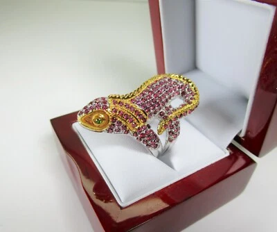 LIZARD RING 7.75 Rhodolite & Chrome Diopside 10.9 CTW 14k 2-tone Gold/925 SILVER - Image 1 of 4