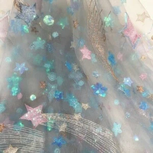 Sequin Embroidery Fabric Tulle Voile Mesh Star Dress Skirt Costume Curtain Craft - Picture 1 of 16