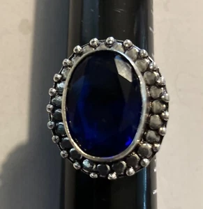 Vivid Blue Sapphire  Silver Plated Ring Size 8.5 - Picture 1 of 6
