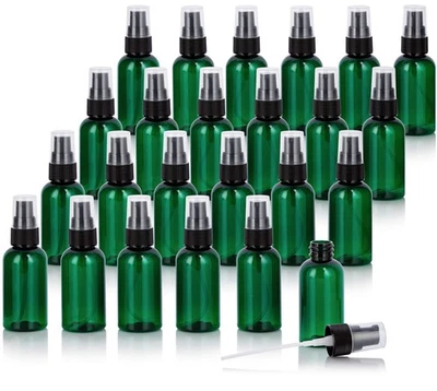 (24 Pack) 2 oz Green Boston Round Plastic Bottle with Black Treatment Pump - Image 1 of 4