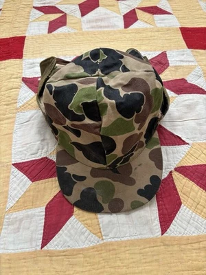 Винтажная охотничья шапка 70-х LL Bean Duck камуфляжная с надписью этикетка размер 7 как есть - Изображение 1 из 4