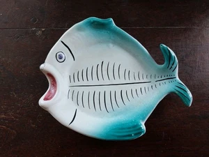FAIENCE VALLAURIS ROGER CAPRON A IDENTIFIER ? POISSON CERAMIQUE EPAISSE 1950 - Bild 1 von 7