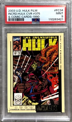 2003 U.D. Hulk Film The Incredible Hulk CVR #375 & Comic Cards 1990 #FC34 PSA 9 - Image 1 of 4