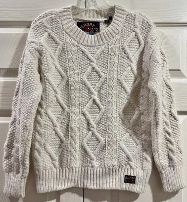 Superdry Suéter Tejido Grueso Mezcla Lana Cable Pequeño (4) Cuello Redondo Pescador Foto 1 de 4