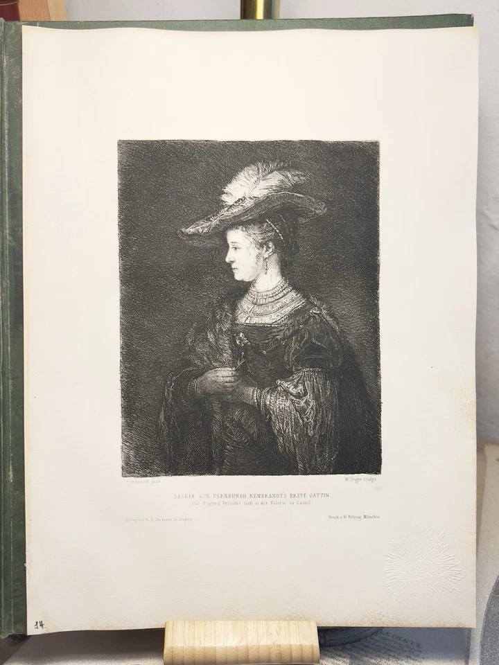 Saskia von Ulenborgh 1885 Stahlstich Rembrandt Kunst Portrait Gravure Historie - Bild 1 von 1