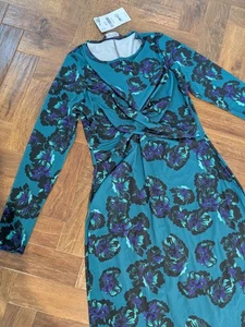 NEW M&Co Green Floral Twist Front Full Length Stretch Dress Sz 12 - Picture 1 of 7