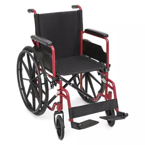 Foldable Manual Wheelchair,Transport Wheelchair w/Footrest & Armrest,Black & Red - Picture 1 of 8
