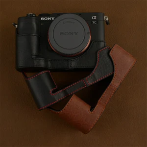 Sony A7C Handmade Half Case Leather Camera Black Retro Cover Red Brown Insert - Picture 1 of 15