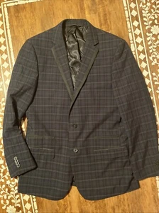 ROCK & REPUBLIC Sport Coat Blue Plaid Blazer 38R Lapel Trim Winter Formal - Picture 1 of 11