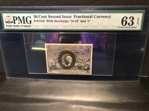 50 Cent Fractional Currency 2nd Issue Fr#1318 PMG 63 EPQ choice UNC Cover