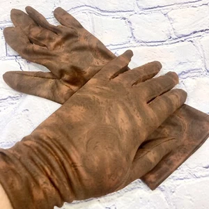 Vintage Leopard Nylon Pair Gloves Brown Mottled Short 1950’s MCM Ladylike Retro - Picture 1 of 3