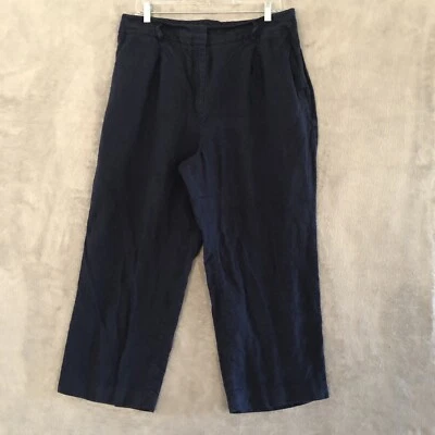 Talbots Lagenlook Linen Pant Navy Blue Wide Leg Size 14 Elastic Waist Womens - Image 1 of 4