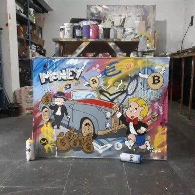 Richie Rich Canvas Painting Wall Decor  Monopoly Art Money Spray Paint by Grilo - Image 1 of 4