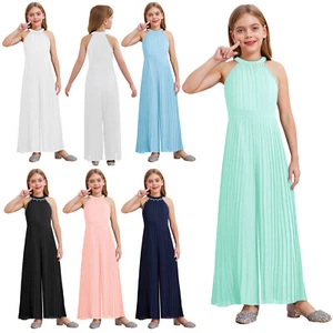 Kids Girl Sparkly Dressy Jumpsuit Wide Leg Long Romper Tween One Piece Outfits - Picture 1 of 60