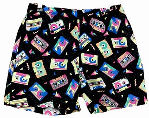 Retro 80s Fluro Music Cassette Tape Swimming Beach Surf Shorts Teens Sz 16 - Picture 1 of 11