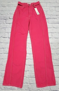 Zara 2 Barbie Pink High Rise Wide Leg Cut Out Denim Jeans Peek A Boo Pants NEW - Picture 1 of 18