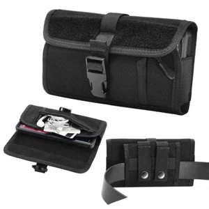 Large Nylon Horizontal Belt Holster Case Phone Pouch With A Pocket Front Buckle - Picture 1 of 8