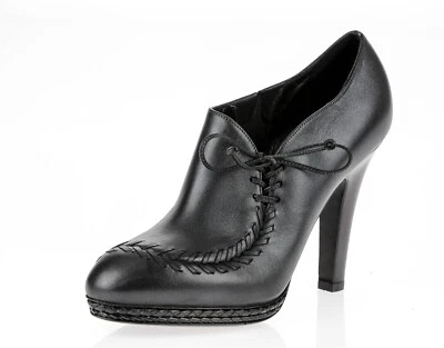 Bottega Veneta Womens Black Graphite Leather Lace Up Stitch Ankle Boots Size 36 - Image 1 of 4