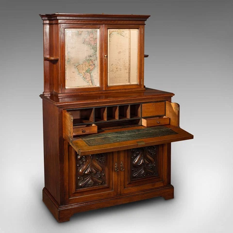 Antique Secretaire Sideboard, English, Correspondence Cabinet, Victorian, C.1900 Cover